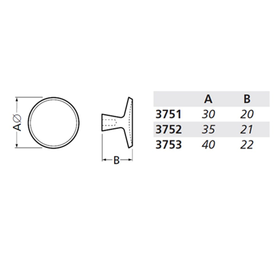 Afbeeldingen van MEUBELKNOP 40 MM ROND 3753-02E