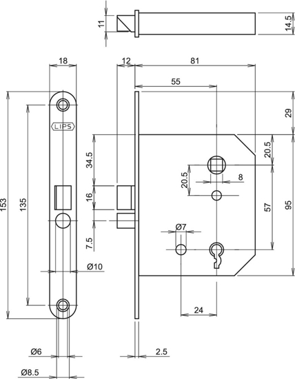 Afbeeldingen van 213211U18 KRIMP. DEURSLOT, DM55MM, S57MM, 18X153MM