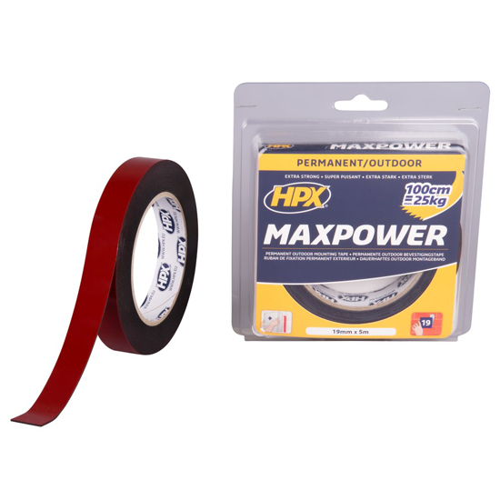 Afbeeldingen van MAX POWER OUTDOOR BEVESTIGINGSTAPE - ZWART 19MM X 5M