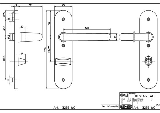 Afbeeldingen van DEURKR 3253 WC - 63MM RS BESLAG KORTSCHILD AFGEROND, D KRUK-KRUK, BESLAGSET, GEVEERD, KRUKSTIFT 8MM, F1 ALUMINIUM, WC63, DRAAIRICHTING RECHTS