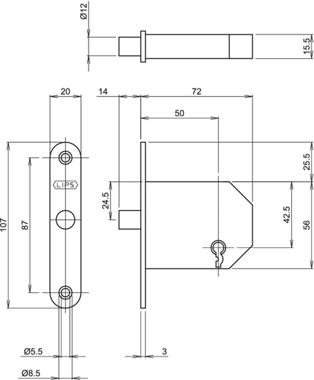 Afbeeldingen van 2084/4 KRIMP. KASTSLOT, DM50MM, S VOORPL. 20X107MM